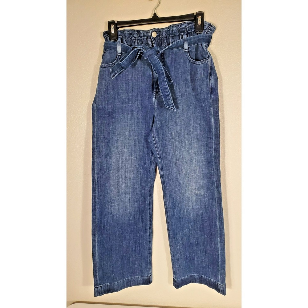 J. Crew Women's Sz. 28 Stretch Denim Blue Jeans Wide Leg Belted